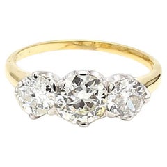2,13 Karat Diamantring mit drei Steinen aus zweifarbigem Gold/Platin mit alteuropäischem Schliff 18K