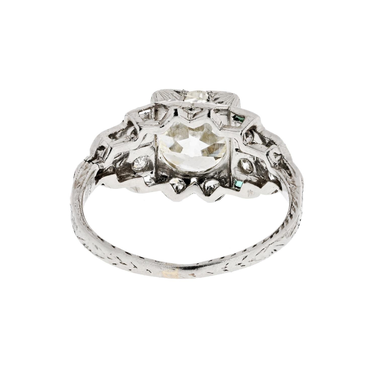 Women's 2.13 carat Old European Cut Diamond M/VS1 GIA Vintage Engagement Ring For Sale