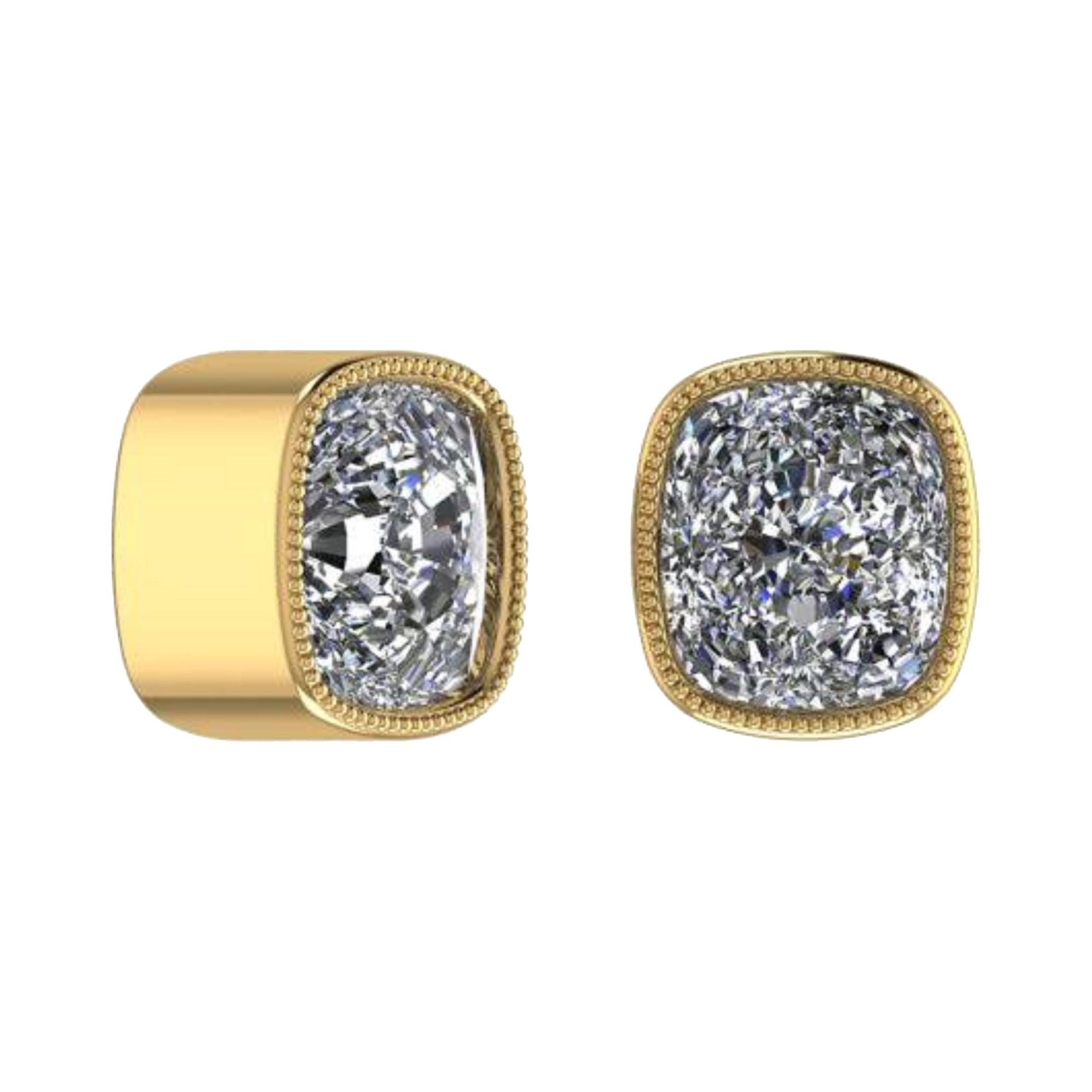 2.13 Carat Old Mine Cut Diamond 18 Carats Yellow Gold Earrings