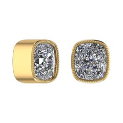 2.13 Carat Old Mine Cut Diamond 18 Carats Yellow Gold Earrings