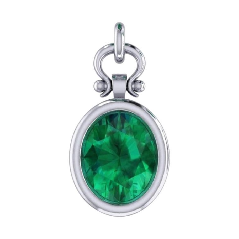 2.13 Carat Oval Cut Emerald Pendant Necklace in 18k