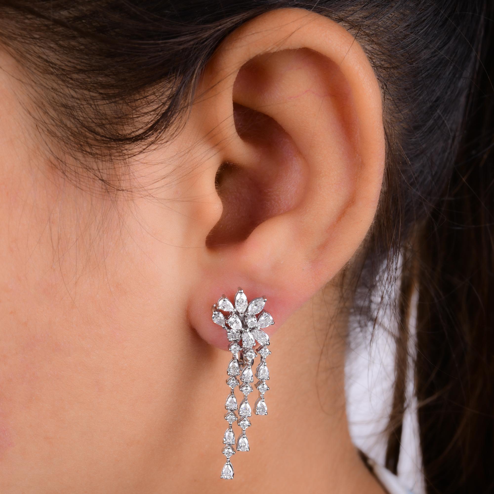Modern 2.13 Carat Pear Marquise & Round Diamond Dangle Earrings 14 Karat White Gold For Sale