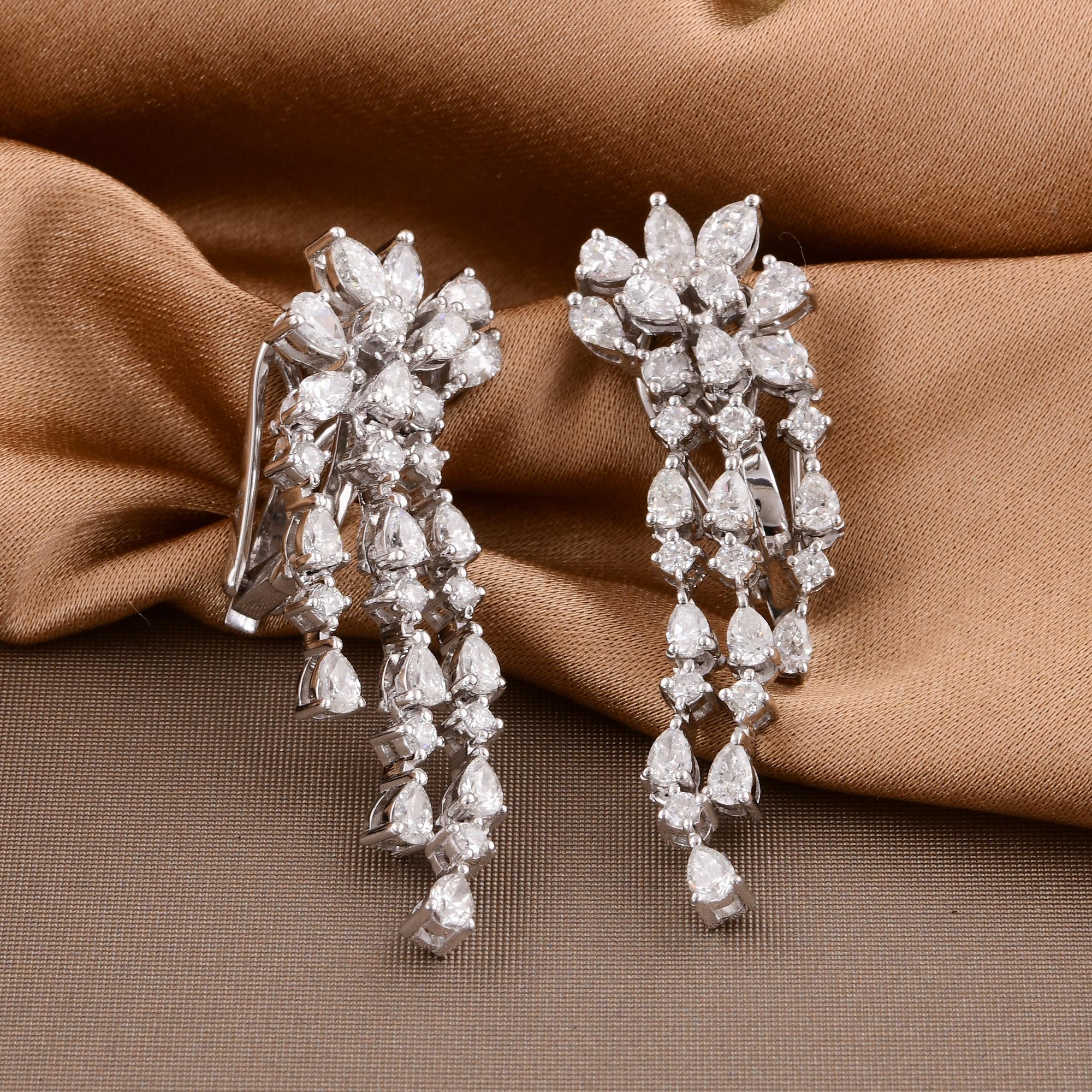 Marquise Cut 2.13 Carat Pear Marquise & Round Diamond Dangle Earrings 14 Karat White Gold For Sale