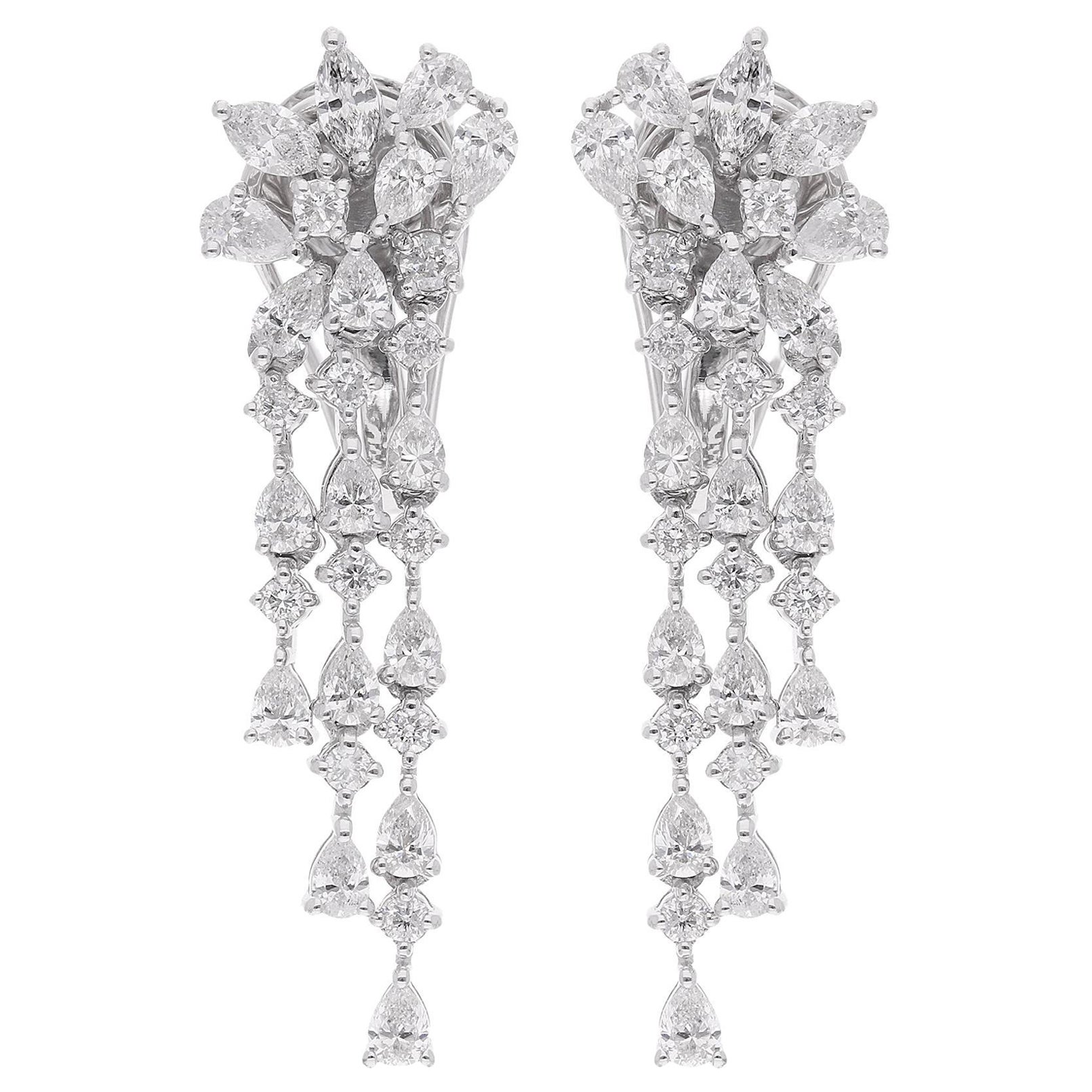 Boucles d'oreilles poire, marquise et diamant rond de 2,13 carats en or blanc 14 carats Whiting