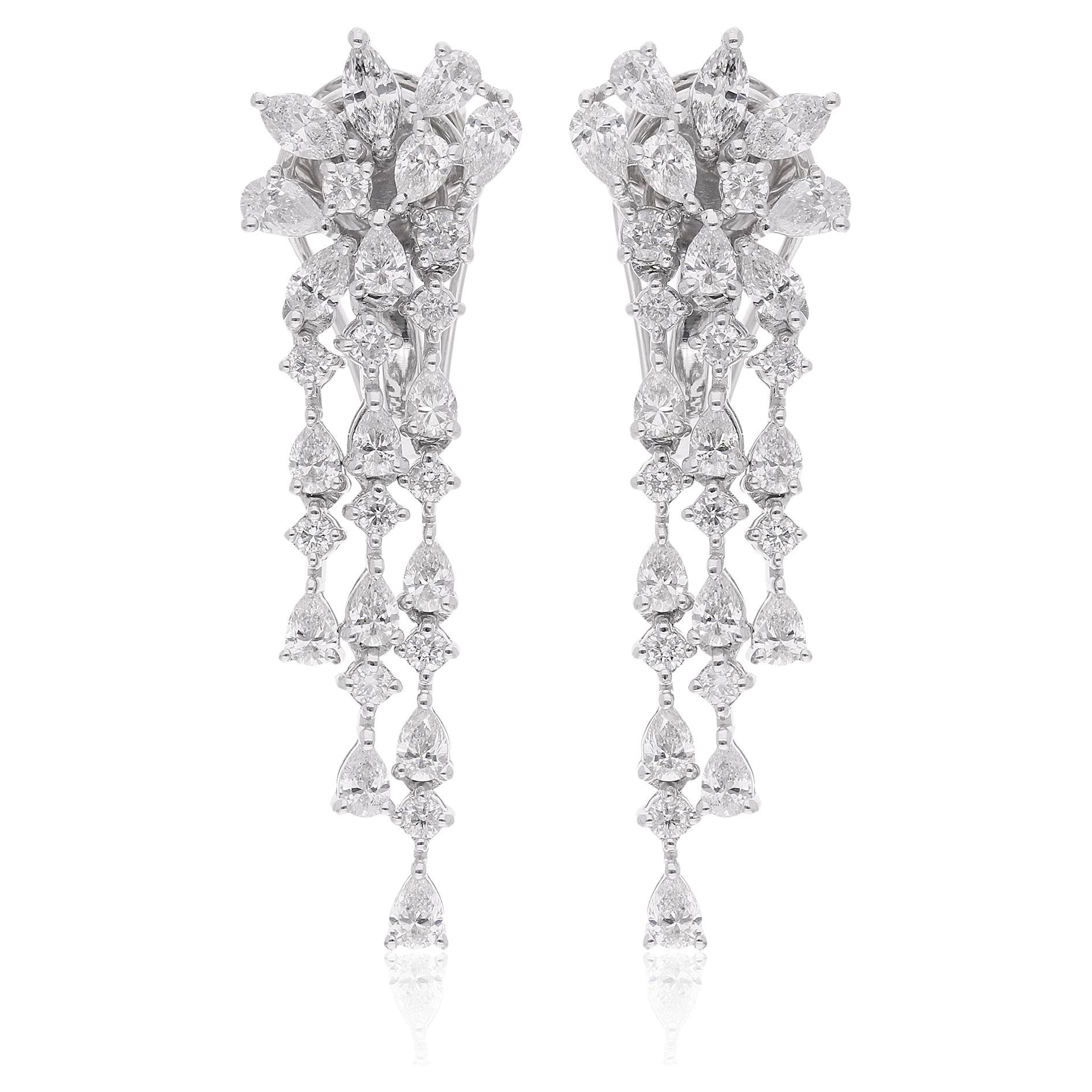 Orecchini pendenti con pera, marquise e diamante rotondo da 2,13 carati, oro bianco 14 carati