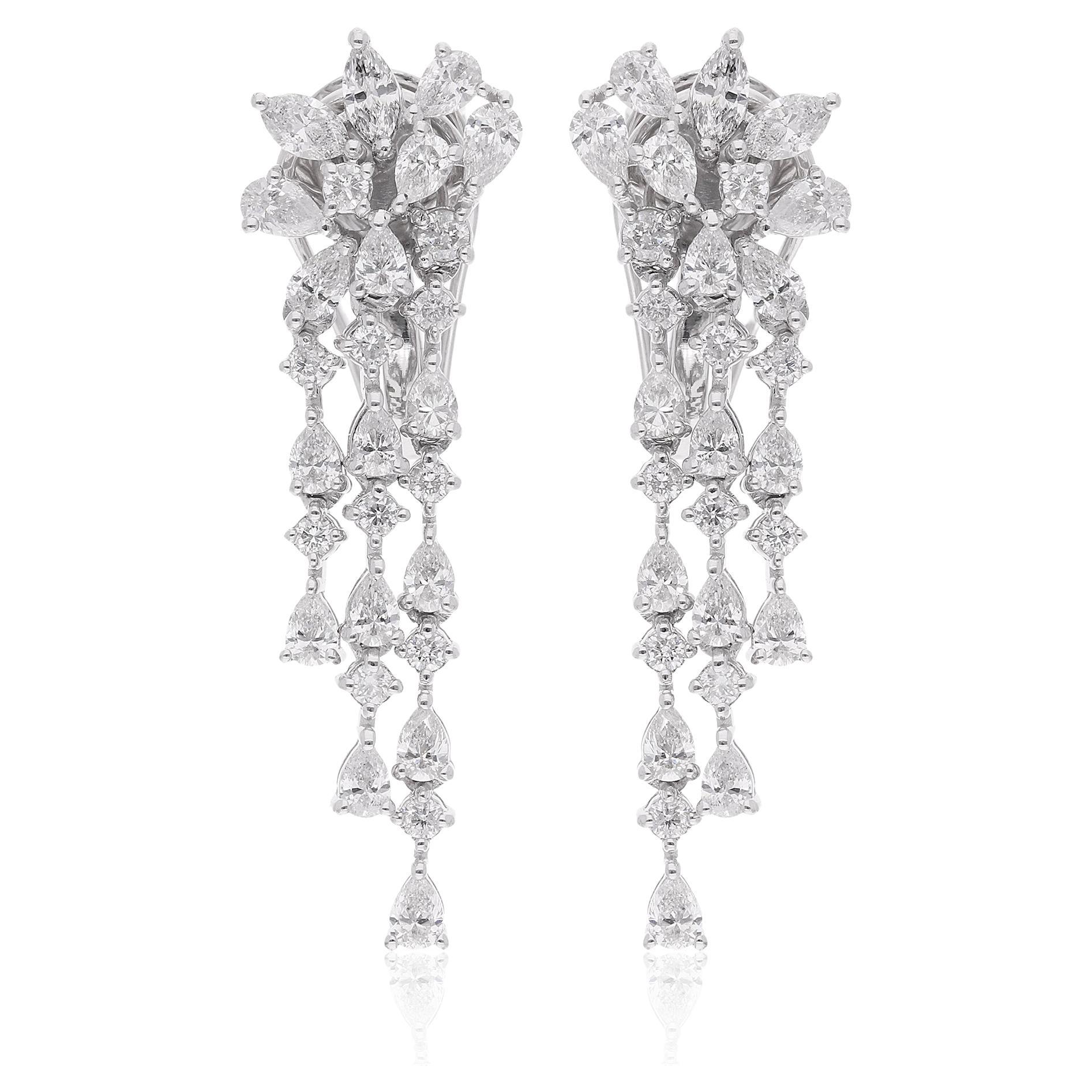 2.13 Carat Pear Marquise & Round Diamond Dangle Earrings 18 Karat White Gold For Sale