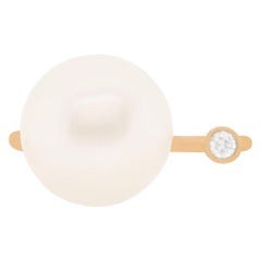 2.13 Carat Round South Sea Pearl and White Diamond Ring 14 Karat Yellow Gold