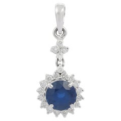 2.13 Carat Royal Blue Sapphire and Diamond Pendant in 18K White Gold