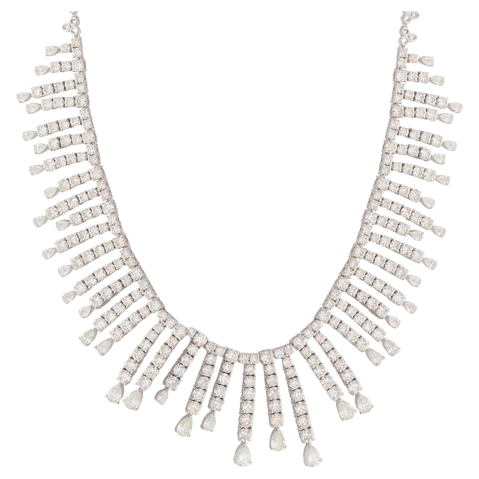 Collar gargantilla con flecos de oro blanco de 14 quilates y diamantes naturales SI/H de 21,3 quilates