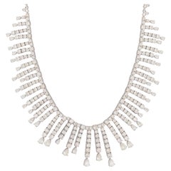Collar gargantilla con flecos de oro blanco de 14 quilates y diamantes naturales SI/H de 21,3 quilates
