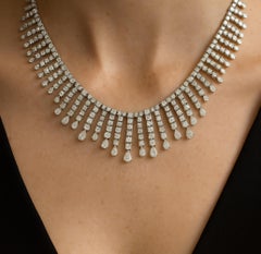 Natural Diamond 21.3ct SI/H Fringe Statement Choker 18K White Gold