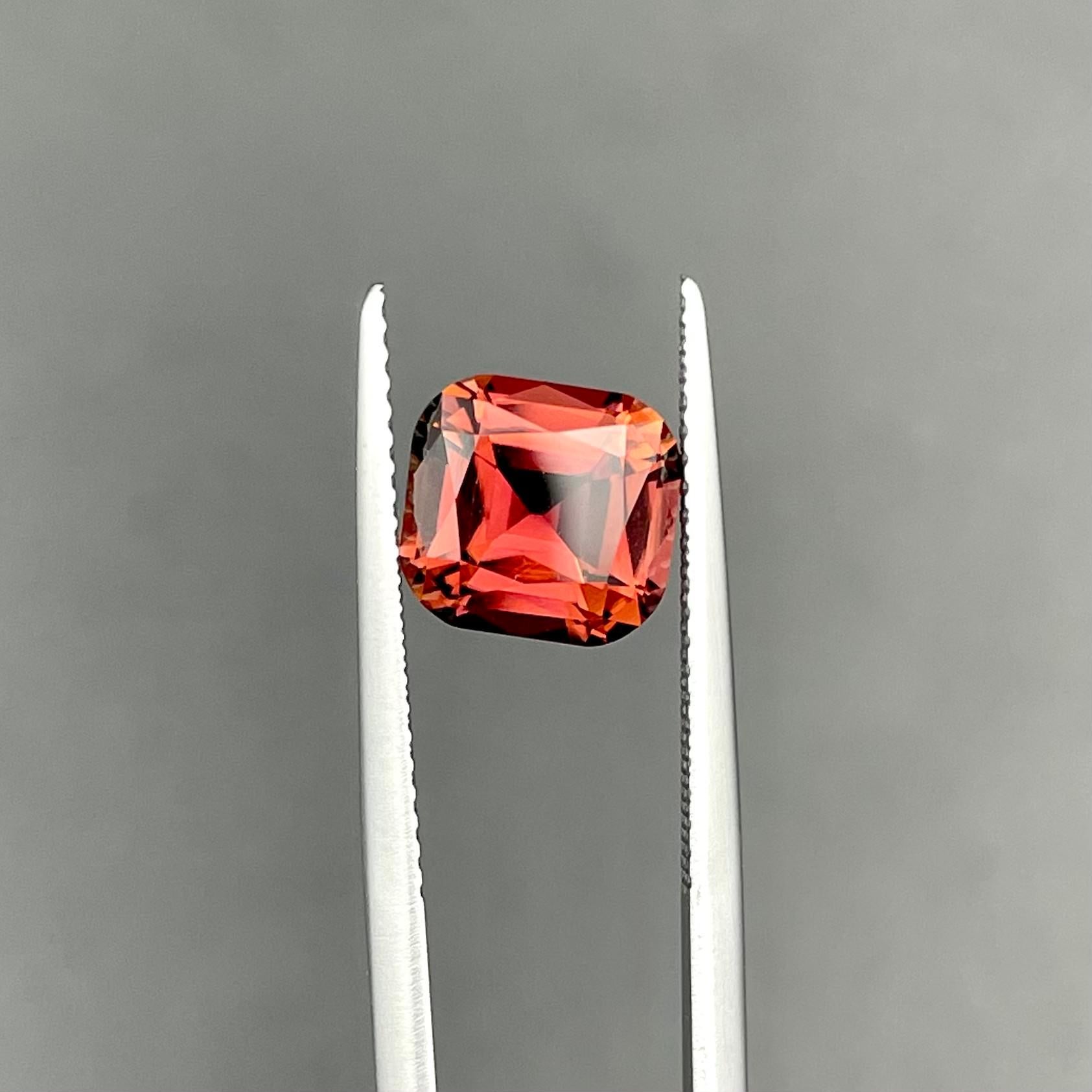 2.13 Carat Step Cushion Cut Peachy Pink Tourmaline Solitaire Ring Loose Gemstone In New Condition For Sale In Bangkok, TH