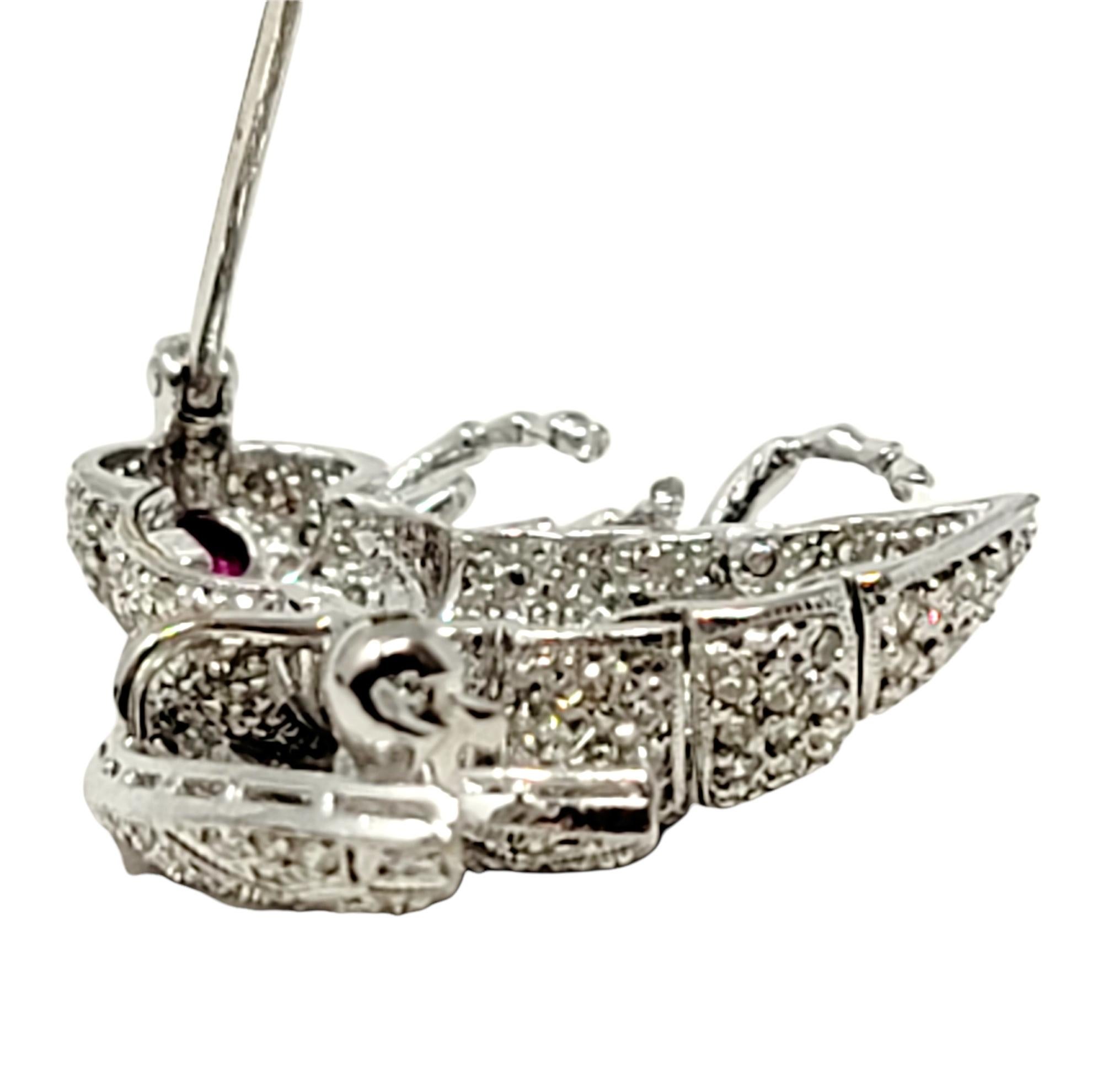 2.13 Carat Total Pave Diamond and Ruby Insect Bee Brooch 18 Karat White Gold For Sale 3