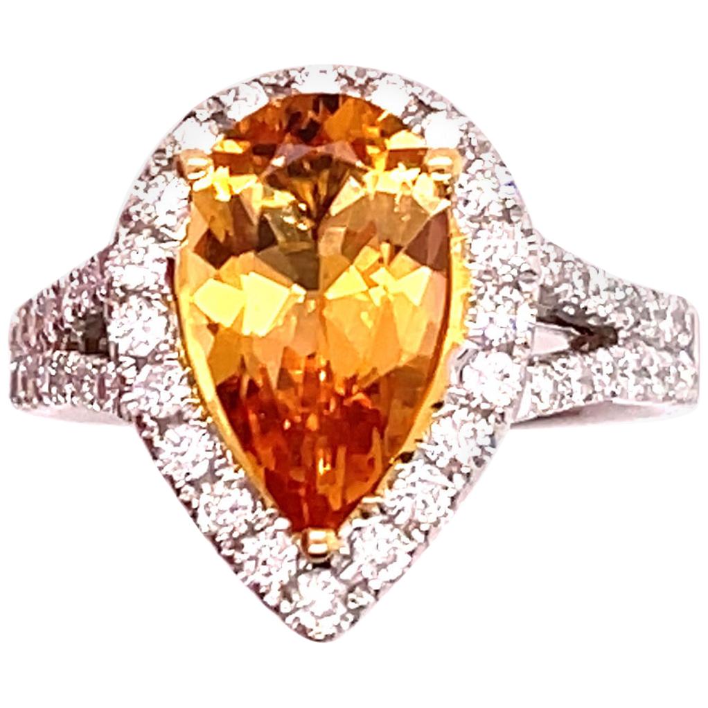 2.13 Carat Yellow Topaz Gold Ring with Diamonds For Sale