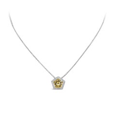 Roman Malakov 2.13 Carats Pentagon Cut Yellow Diamond Halo Pendant Necklace