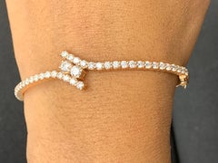 2.13 Carats Round Cut Diamond Twisted Bangle Bracelet in 14K Rose Gold
