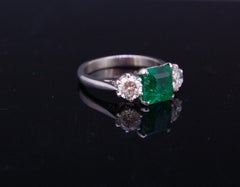 2.13 Carat Colombian Emerald and Diamond 3-Stone Ring Certificated