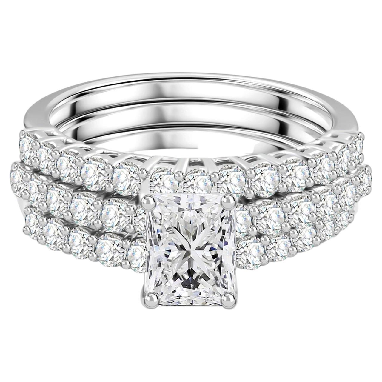 2.13 Ct Natural Radiant Cut Diamond Three Piece Bridal Ring Set 18K White Gold