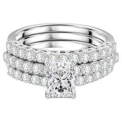 2.13 Ct Natural Radiant Cut Diamond Three Piece Bridal Ring Set 18K White Gold