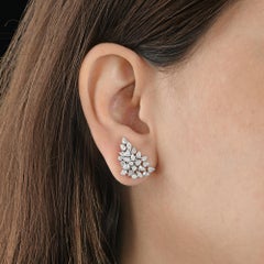 2.13 Ct Pear Marquise Diamond Cluster Spray Earrings 18k White Gold Push Back
