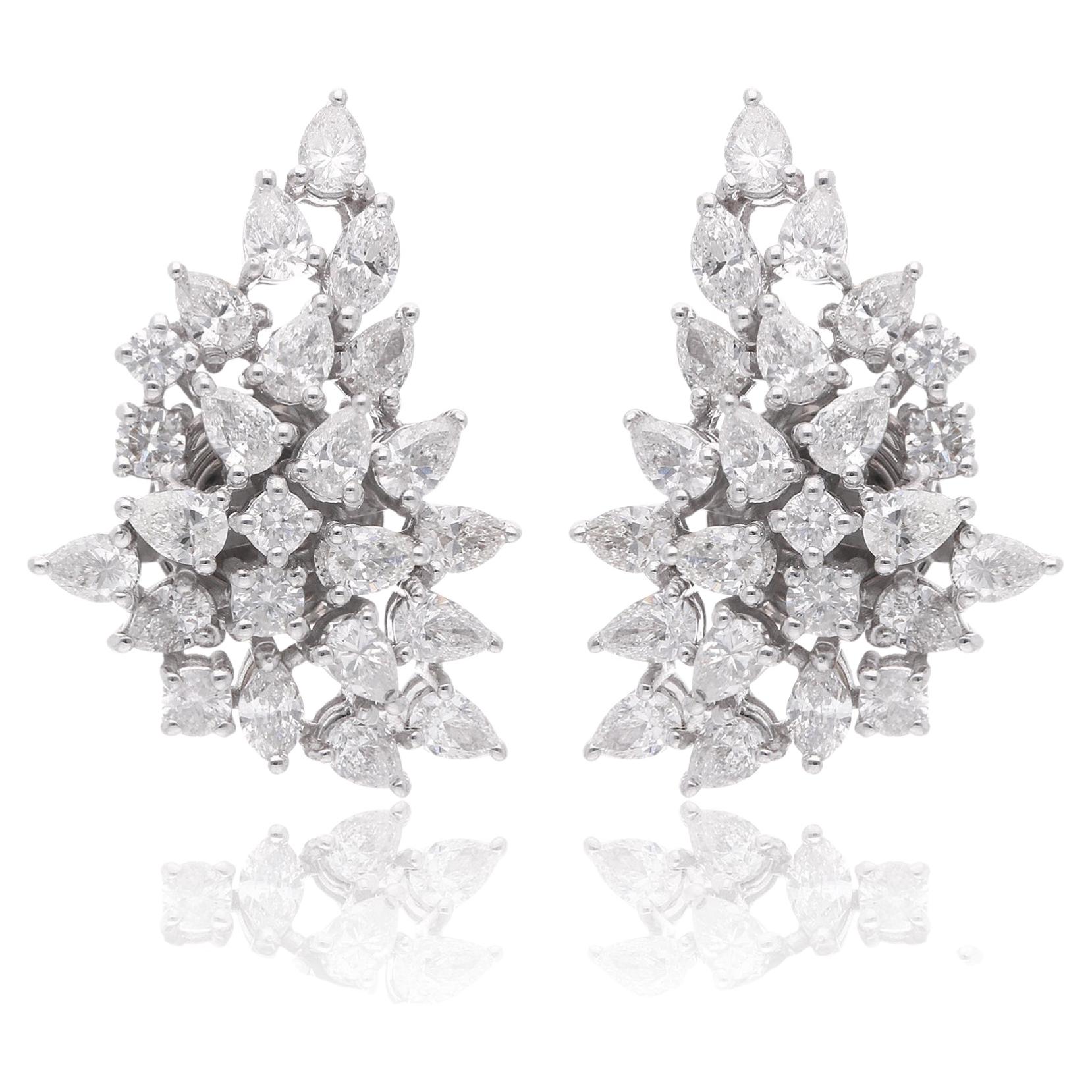 2.13 Ct Pear Marquise Diamond Cluster Spray Earrings 18k White Gold Push Back