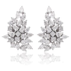 2.13 Ct Pear Marquise Diamond Cluster Spray Earrings 18k White Gold Push Back