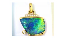 21.30 Black Australian Opal Diamond Pendant with Chain 18 Karat Yellow Gold
