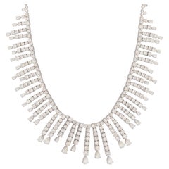 21.30 Carat Round & Pear Diamond Multi Bar Charm Necklace 18 Karat White Gold