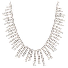 21.30 Carat Round & Pear Diamond Multi Bar Charm Necklace 14 Karat White Gold
