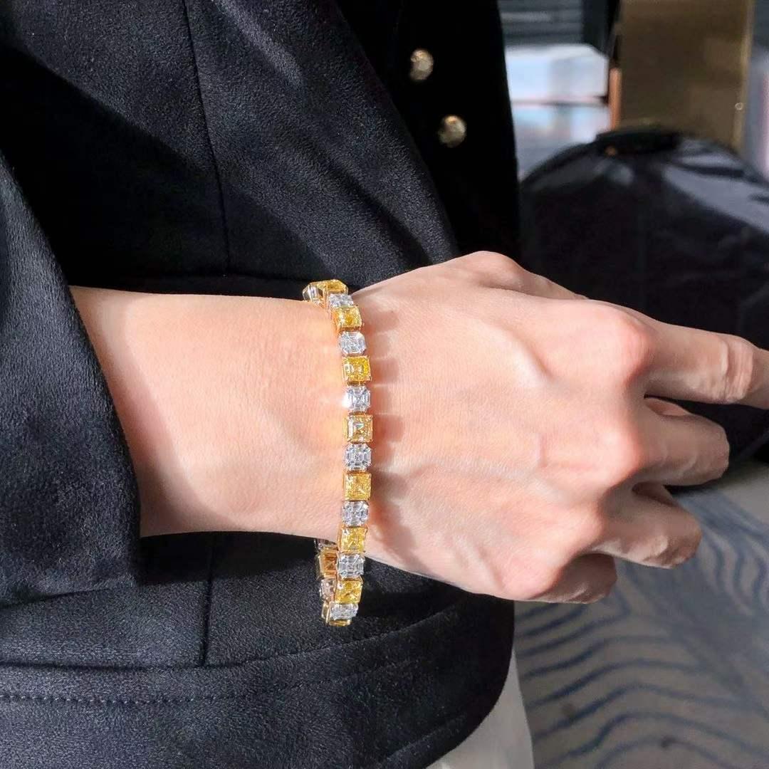 21,30ct Gelb- und Weißdiamanten-Tennisarmband aus 18k Weiß- und Gelbgold (Asscher-Schliff) im Angebot