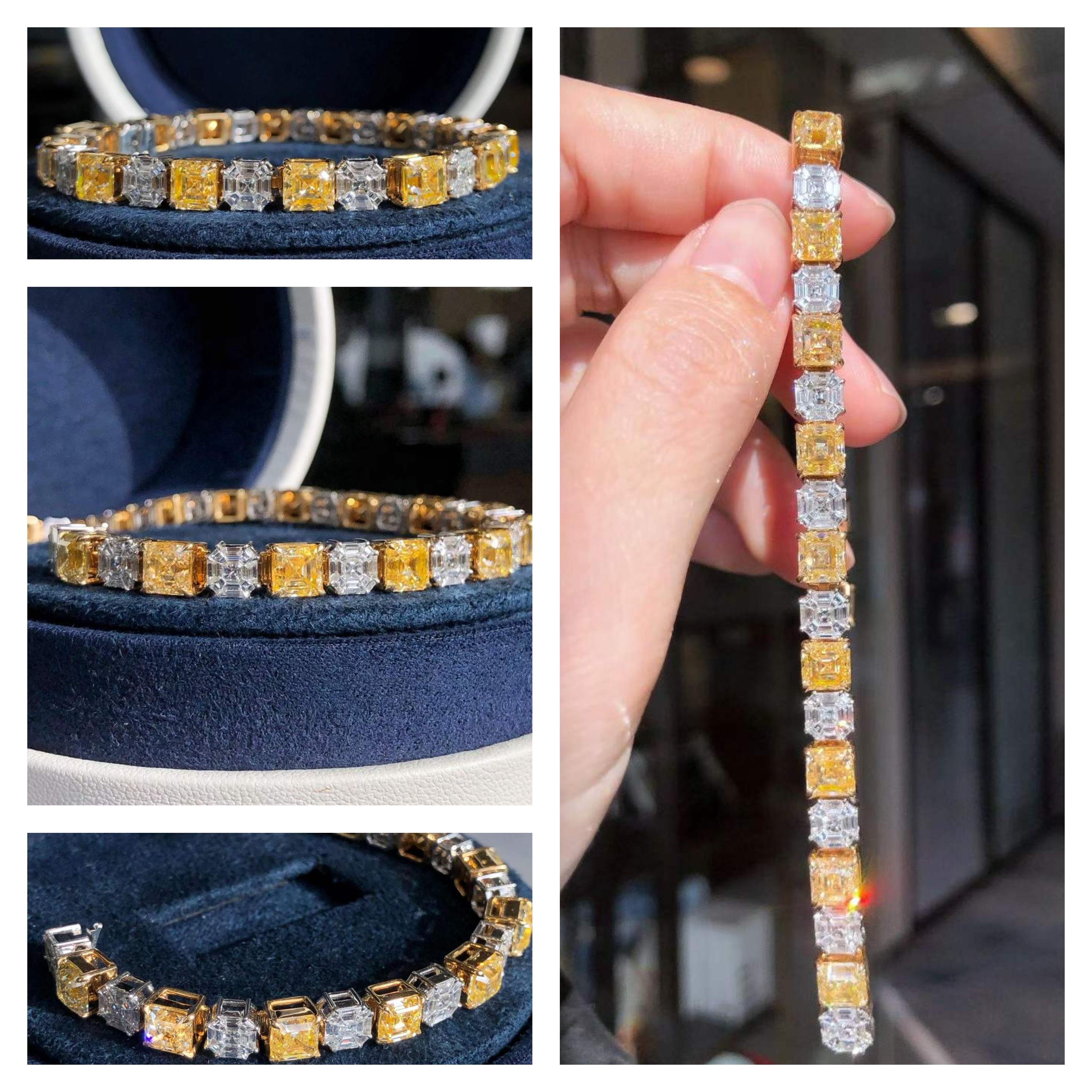 21,30ct Gelb- und Weißdiamanten-Tennisarmband aus 18k Weiß- und Gelbgold im Zustand „Neu“ im Angebot in Bucharest, Romania