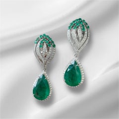 21.33 Carats Emerald Diamond Dangle Earrings