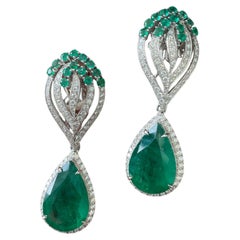 21.33 Carats Emerald Diamond Dangle Earrings