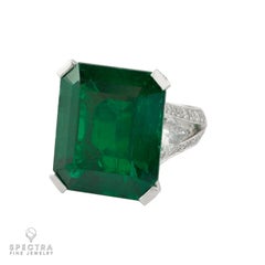 21.34 carat Colombian Emerald Trilliant Diamond Ring in Platinum  Signed Graff
