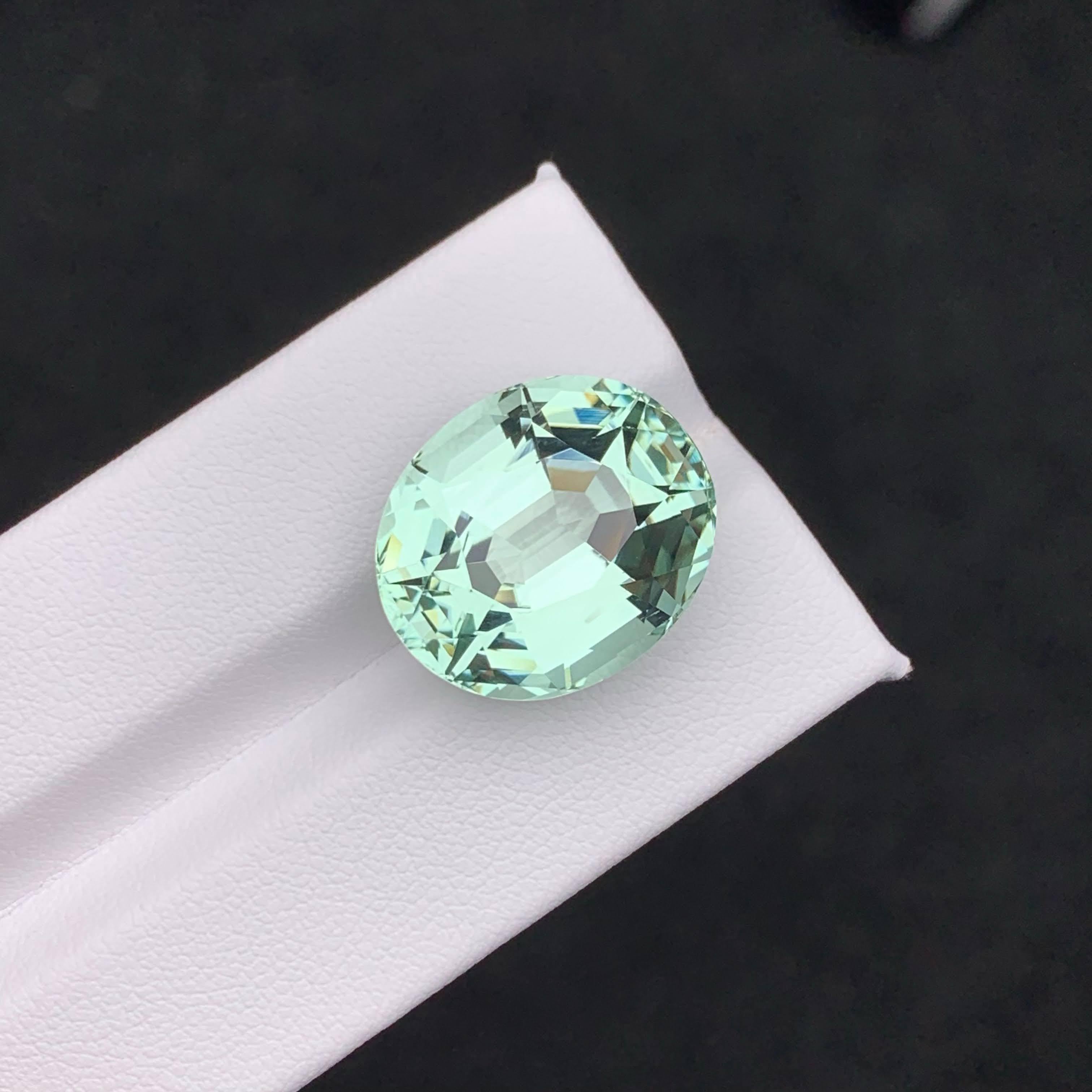 21.35 Carat Loose Mint Green Tourmaline Oval – Rare Gem for Collectors & Custom For Sale 2