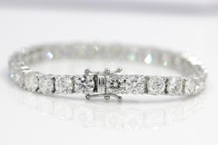 21.35 Carat TW Natural Diamond Round Cut Tennis Bracelet 18K White Gold 7 Inches