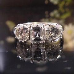 2.13ct Diamond Three Stone Ring, Emerald and Brilliant Cut Diamonds, Platinum