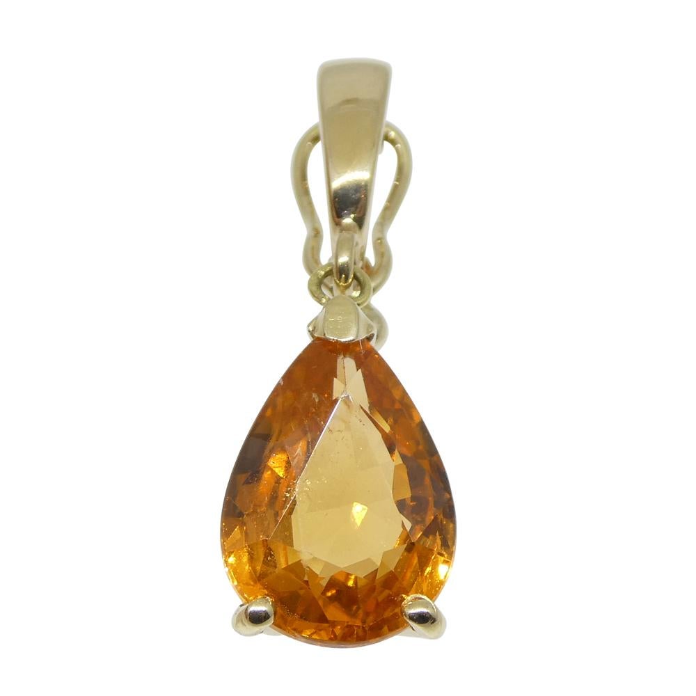 Women's or Men's 2.13ct Fanta Orange Spessartite Garnet Pendant Charm in 14K Yellow Gold with Enh For Sale