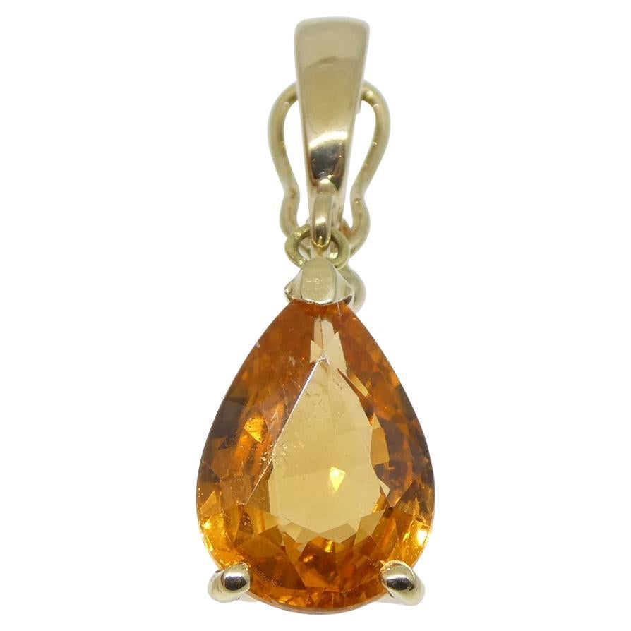 2.13ct Fanta Orange Spessartite Garnet Pendant Charm in 14K Yellow Gold with Enh For Sale