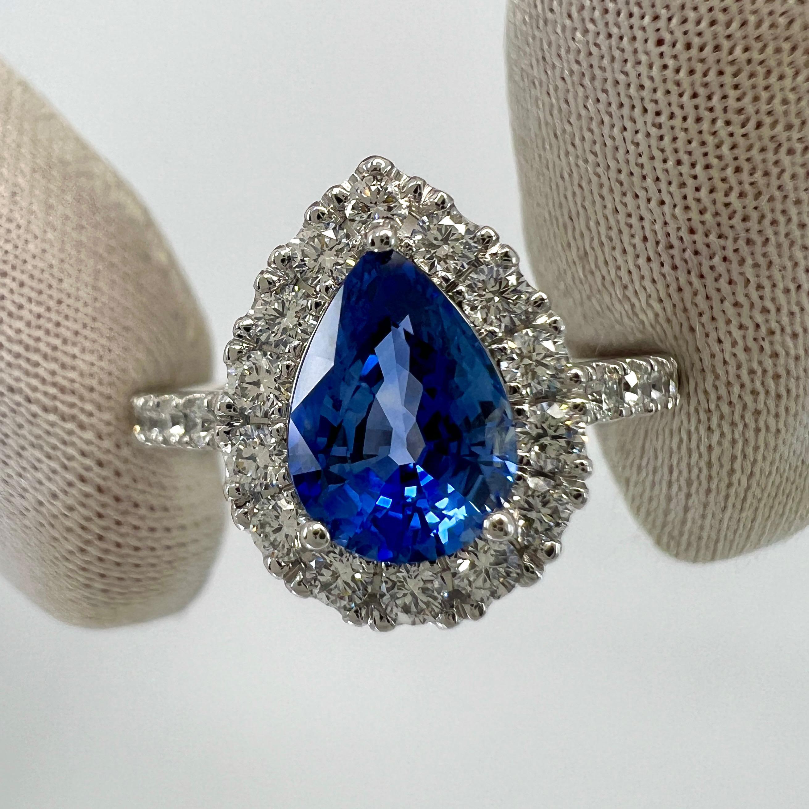 2.13ct Fine Cornflower Blue Ceylon Sapphire And Diamond 18k White Gold Halo Ring For Sale 5
