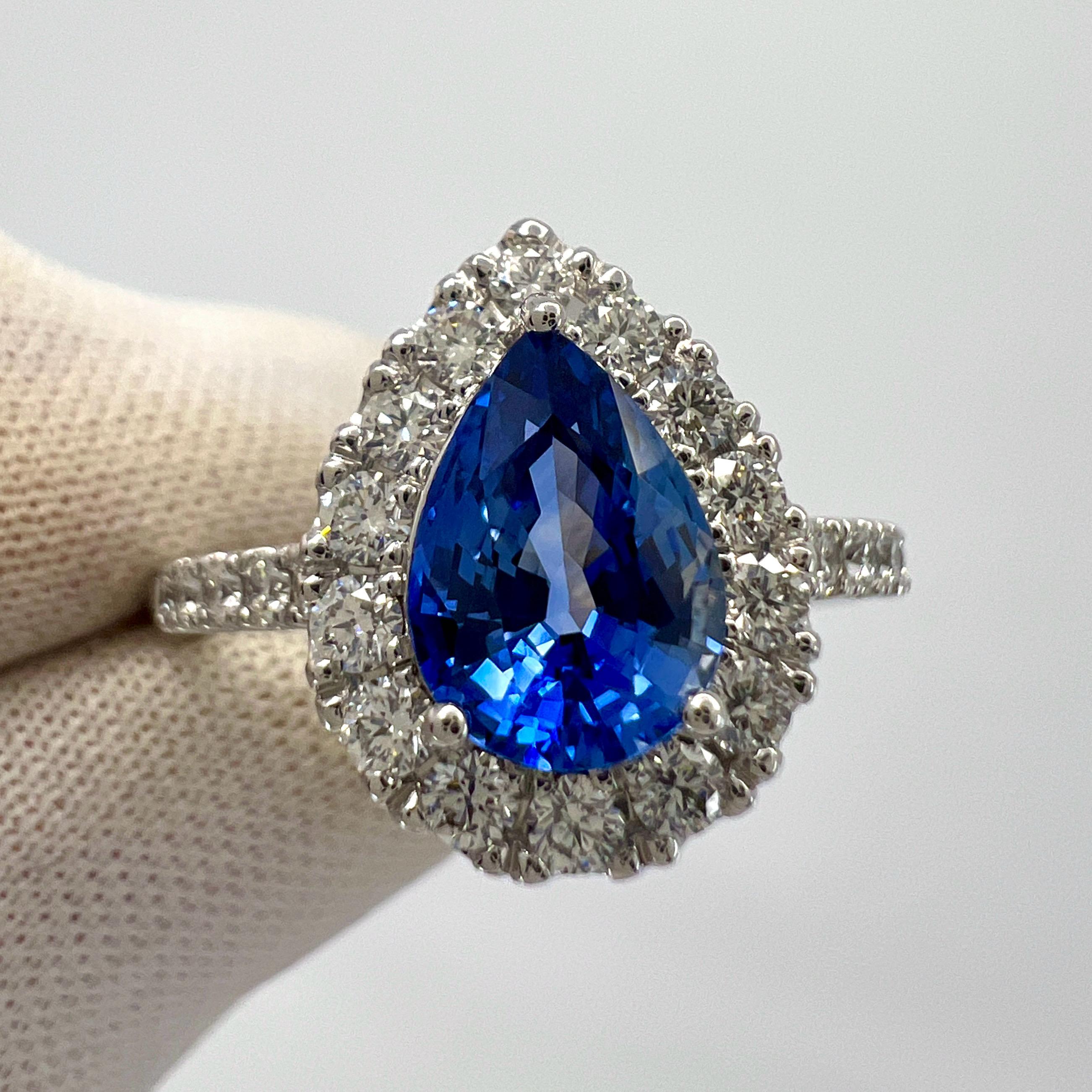 2.13ct Fine Cornflower Blue Ceylon Sapphire And Diamond 18k White Gold Halo Ring For Sale 6