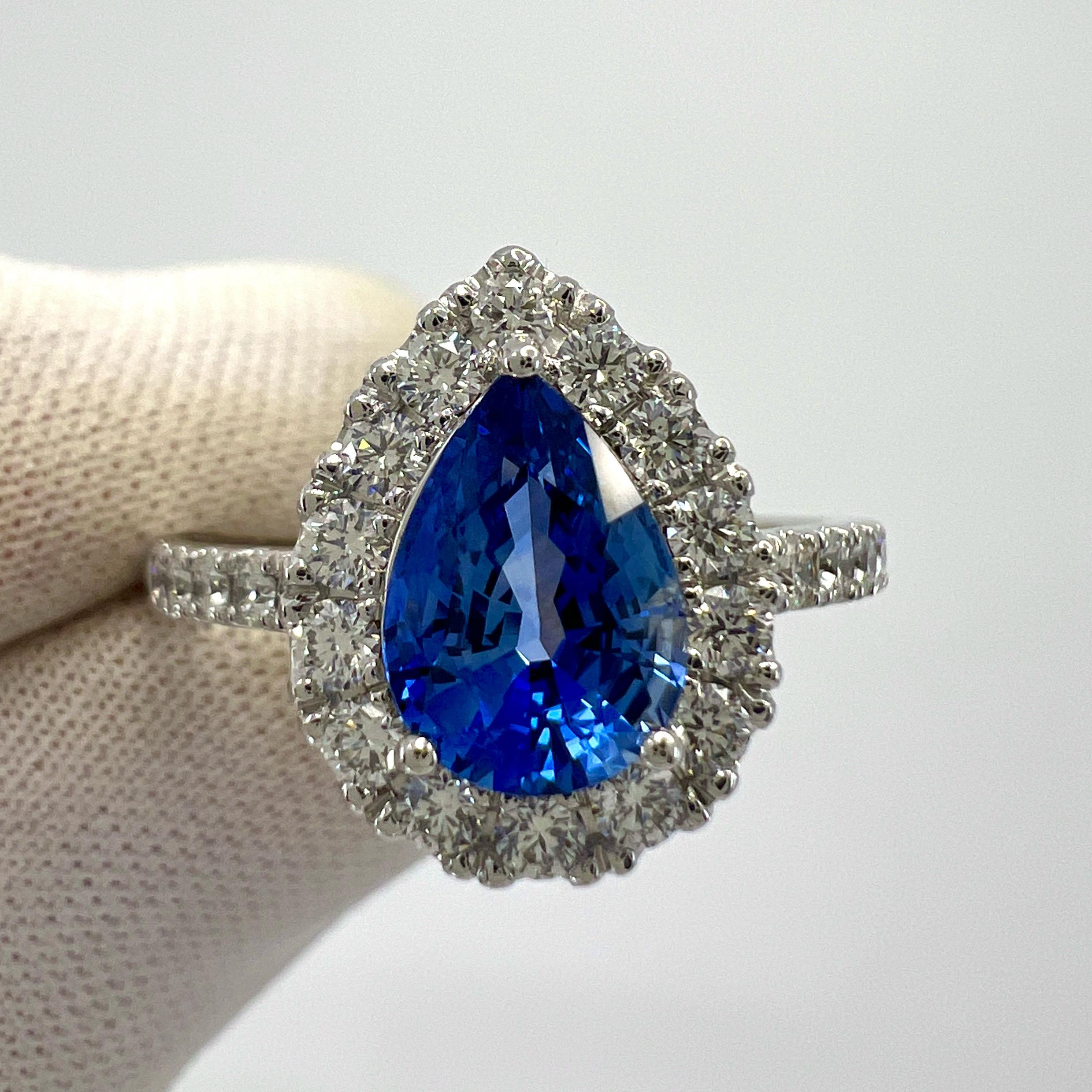 2.13ct Fine Cornflower Blue Ceylon Sapphire And Diamond 18k White Gold Halo Ring For Sale 7
