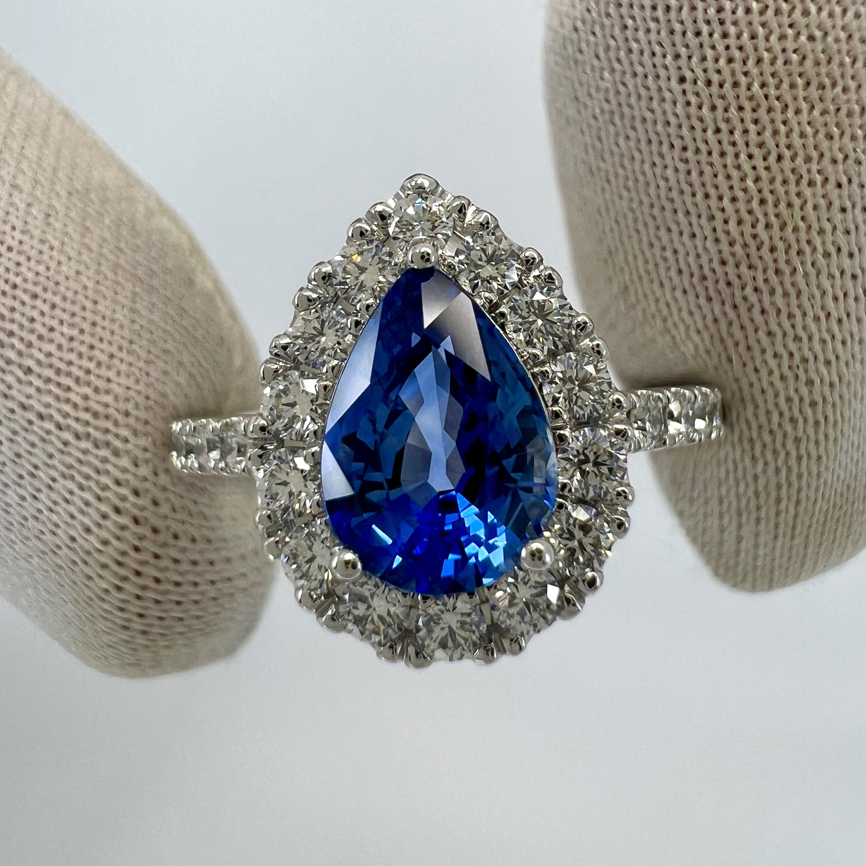 2.13ct Fine Cornflower Blue Ceylon Sapphire And Diamond 18k White Gold Halo Ring For Sale 1