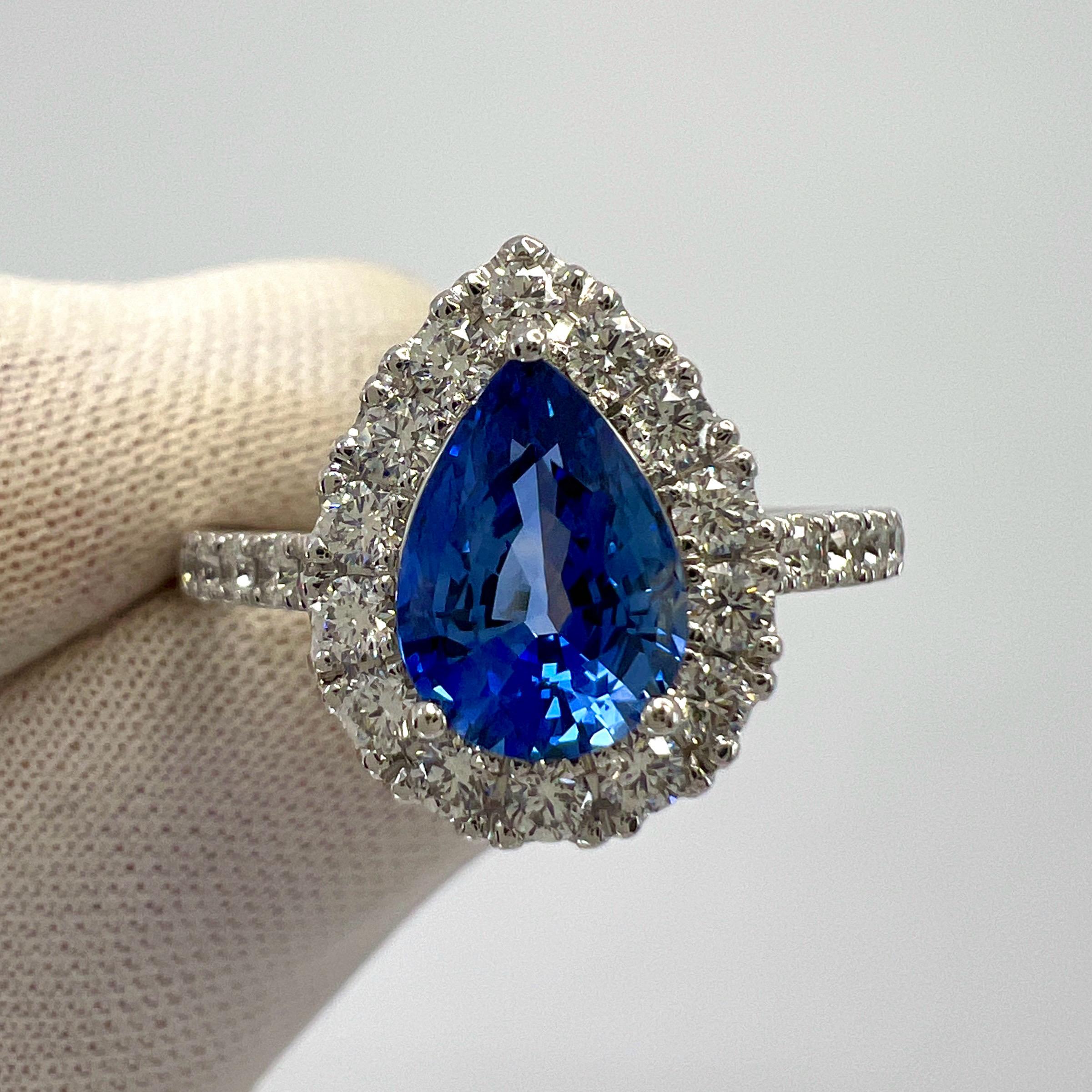 2.13ct Fine Cornflower Blue Ceylon Sapphire And Diamond 18k White Gold Halo Ring For Sale 2