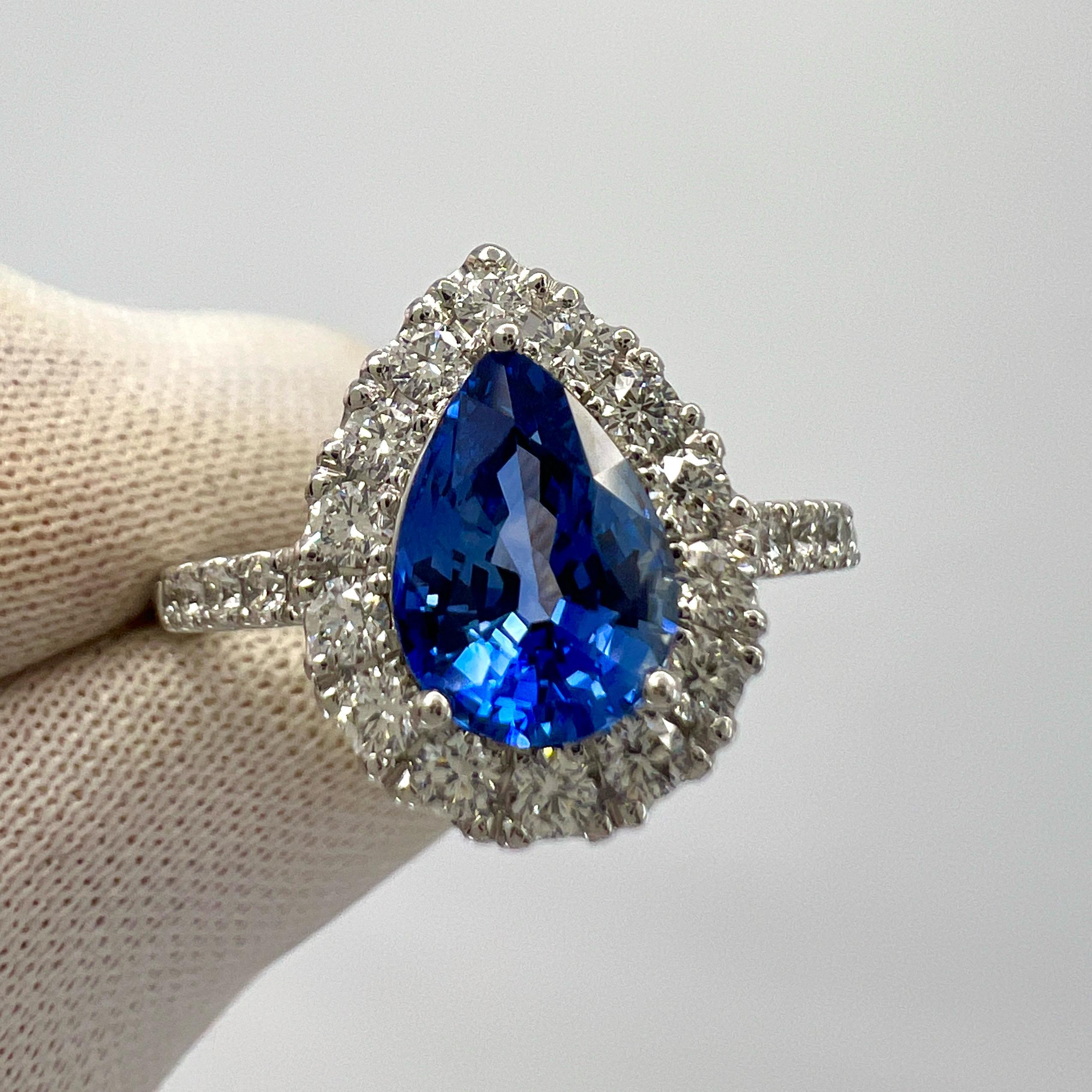 2.13ct Fine Cornflower Blue Ceylon Sapphire And Diamond 18k White Gold Halo Ring For Sale 4
