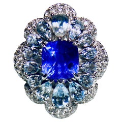 EOSTRE Unheated Sapphire, Aquamarine and Diamond Ring in 18K White Gold