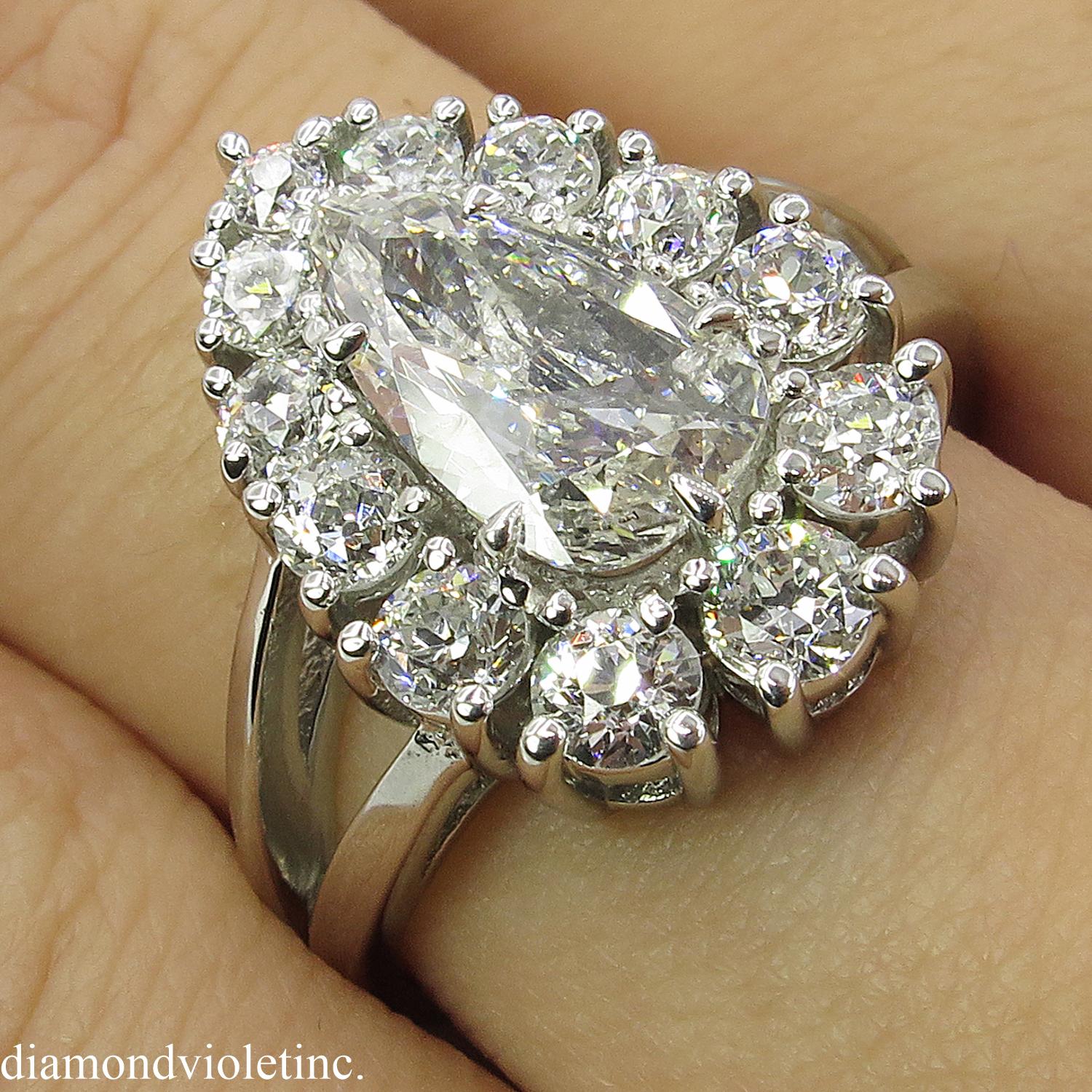 2.13 Carat Vintage Pear Diamond Cluster Engagement Platinum Ring EGL, USA 5