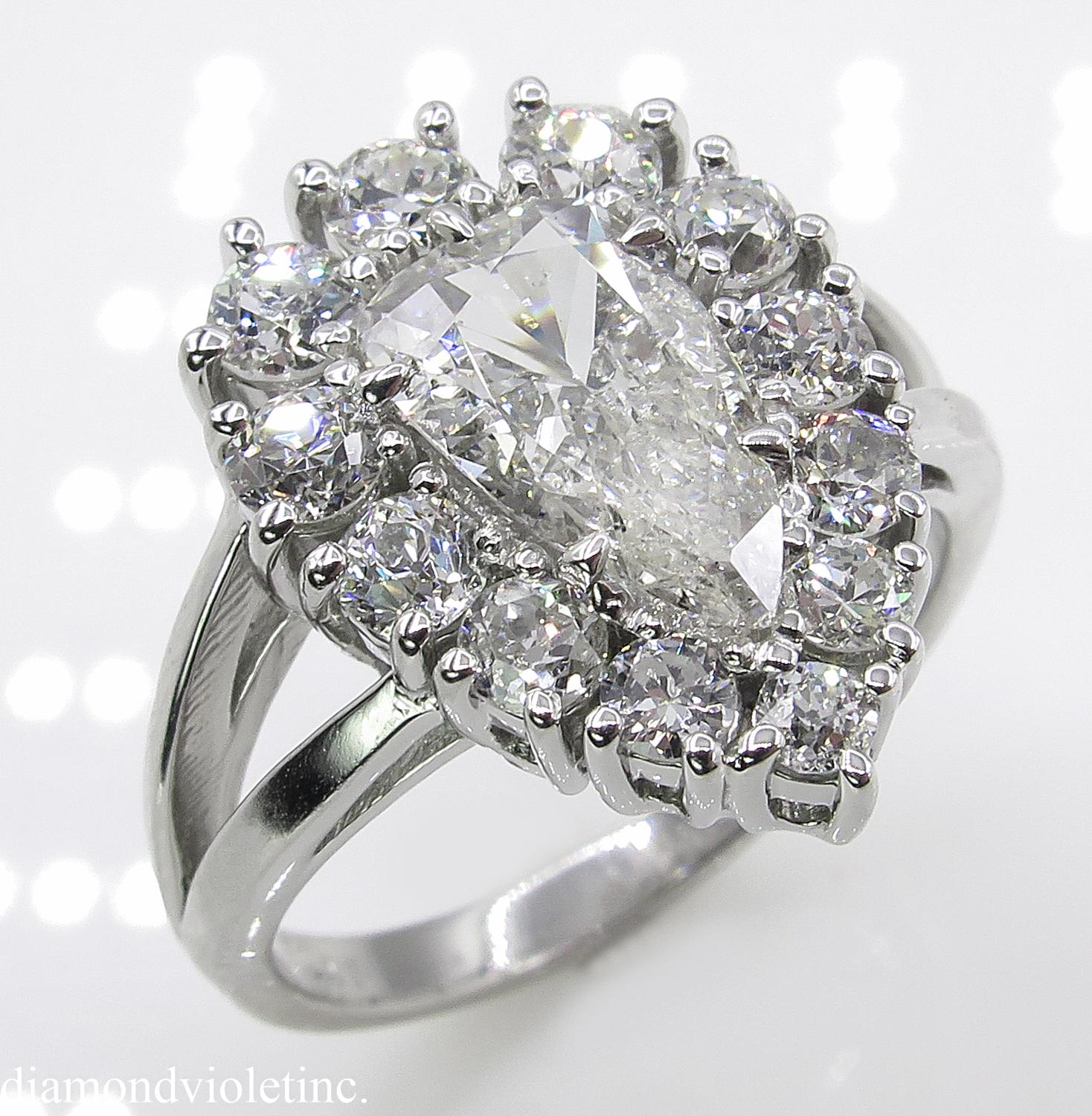 Pear Cut 2.13 Carat Vintage Pear Diamond Cluster Engagement Platinum Ring EGL, USA