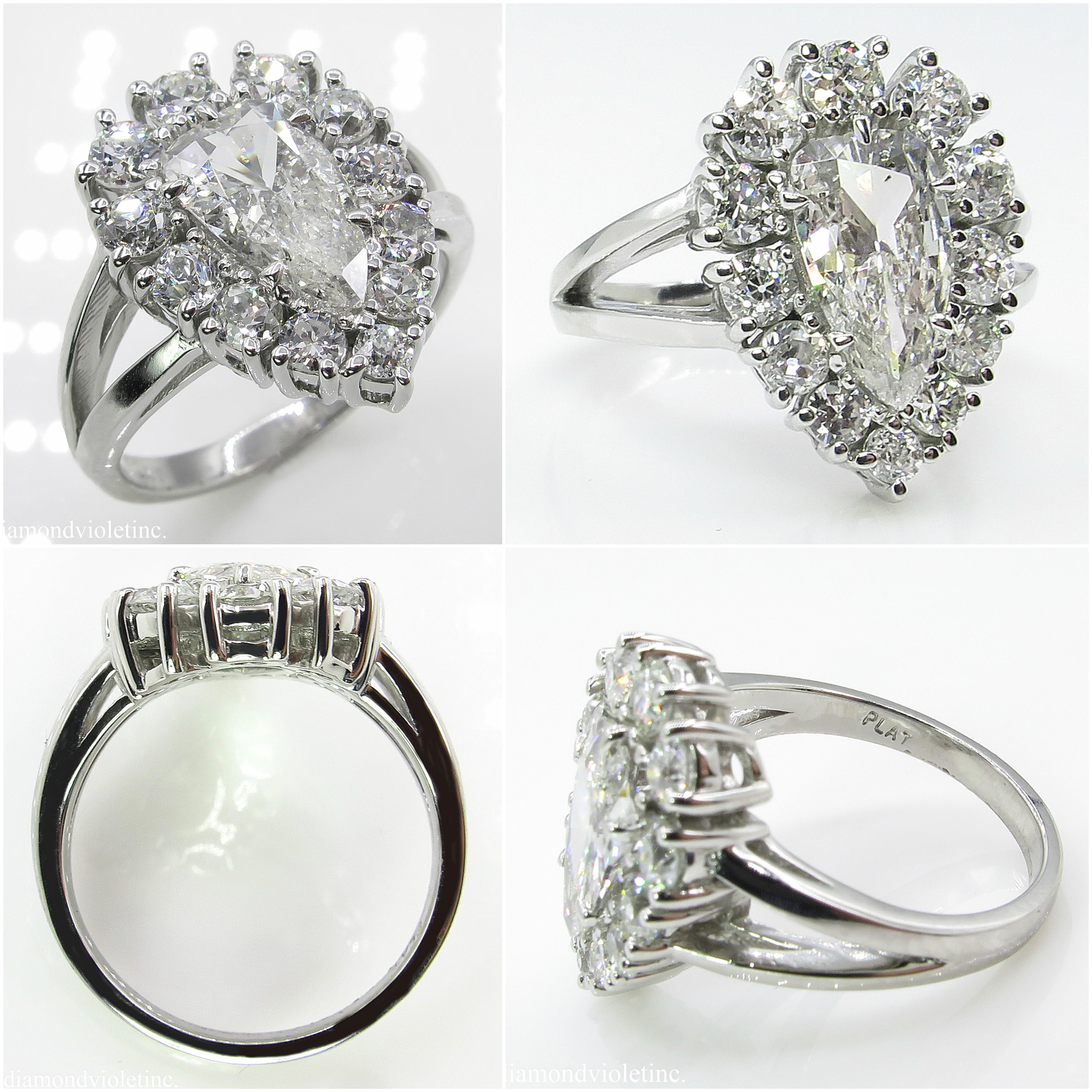 2.13 Carat Vintage Pear Diamond Cluster Engagement Platinum Ring EGL, USA In Good Condition In New York, NY