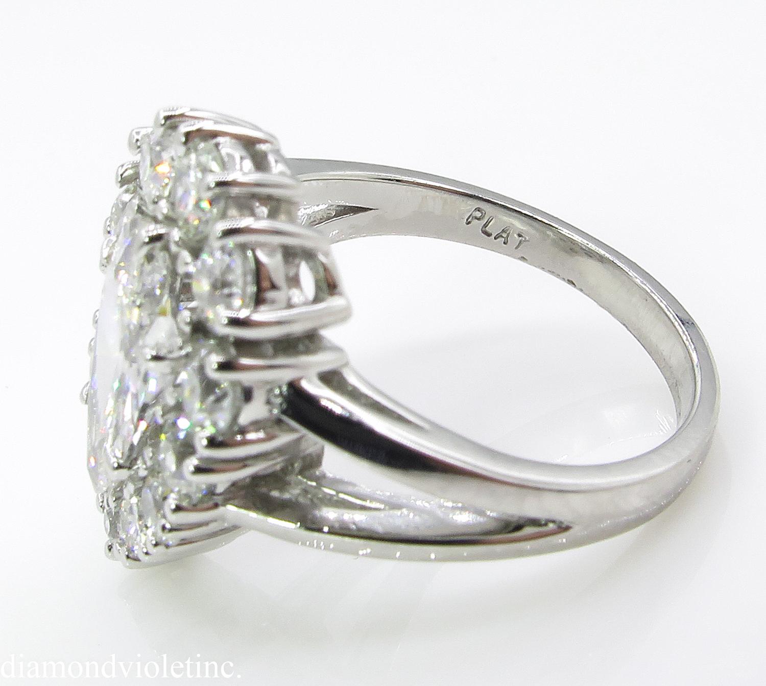 Women's 2.13 Carat Vintage Pear Diamond Cluster Engagement Platinum Ring EGL, USA